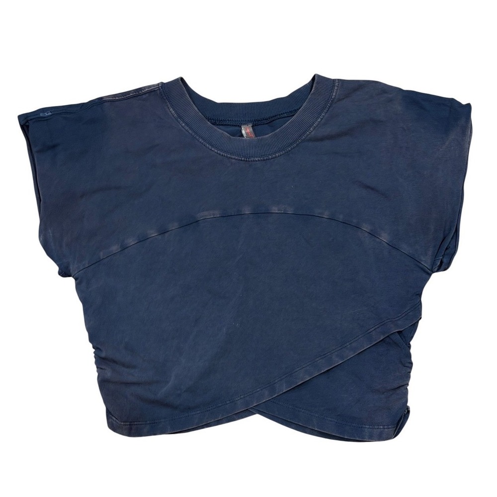FP Movement Free People Navy Blue Wrap Front Cropped Active Tee Shirt Medium